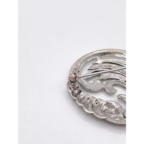 Taylord Sterling Silver Brooch Scroll Leaf Swirl Round Vintage Mid Century - Picture 5 of 7